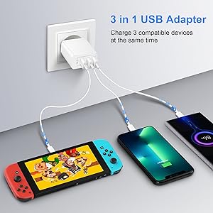 cargador de 3 puertos usb