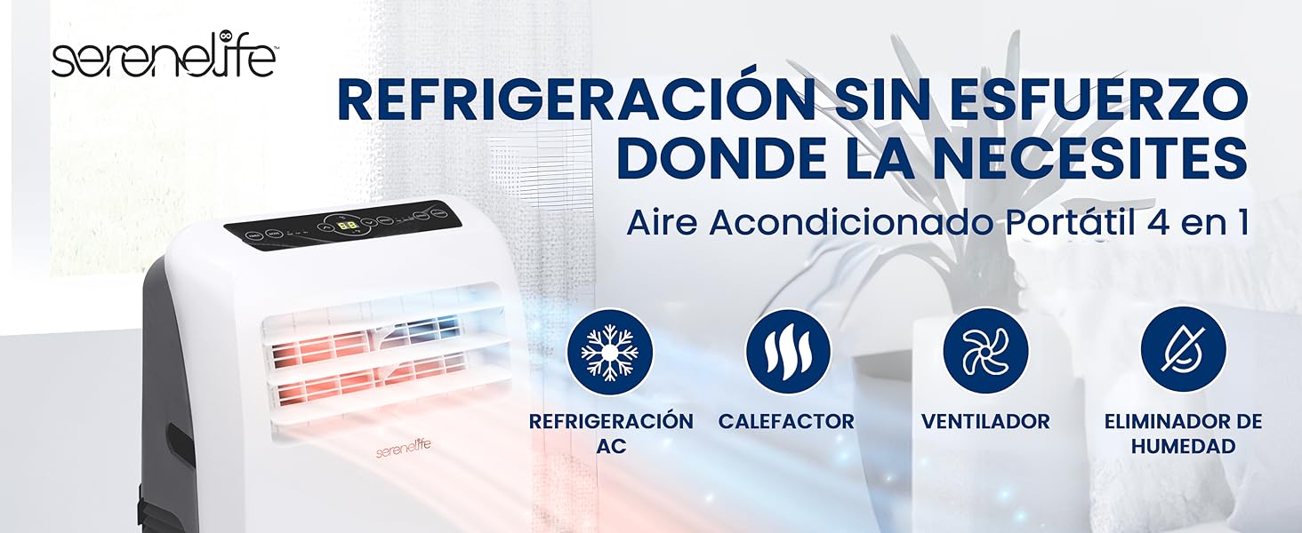 Aire acondicionado portátil, con mando a distancia, 9.000 BTU, móvil, con calefacción, silencioso