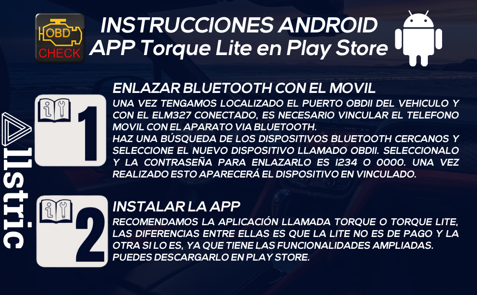 Enlaza bluetooth con tu movil y luego instala la app torque de la play store