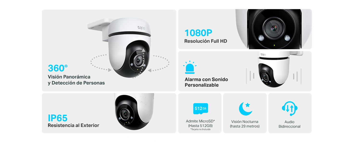 Tapo C500 Cámara Wi-Fi de Vigilancia Exterior con Movimiento Horizontal y Vertical