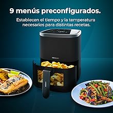 ventana de visualización / Freidora dietética / 4 litros / 9 menús / 1400 W de potencia