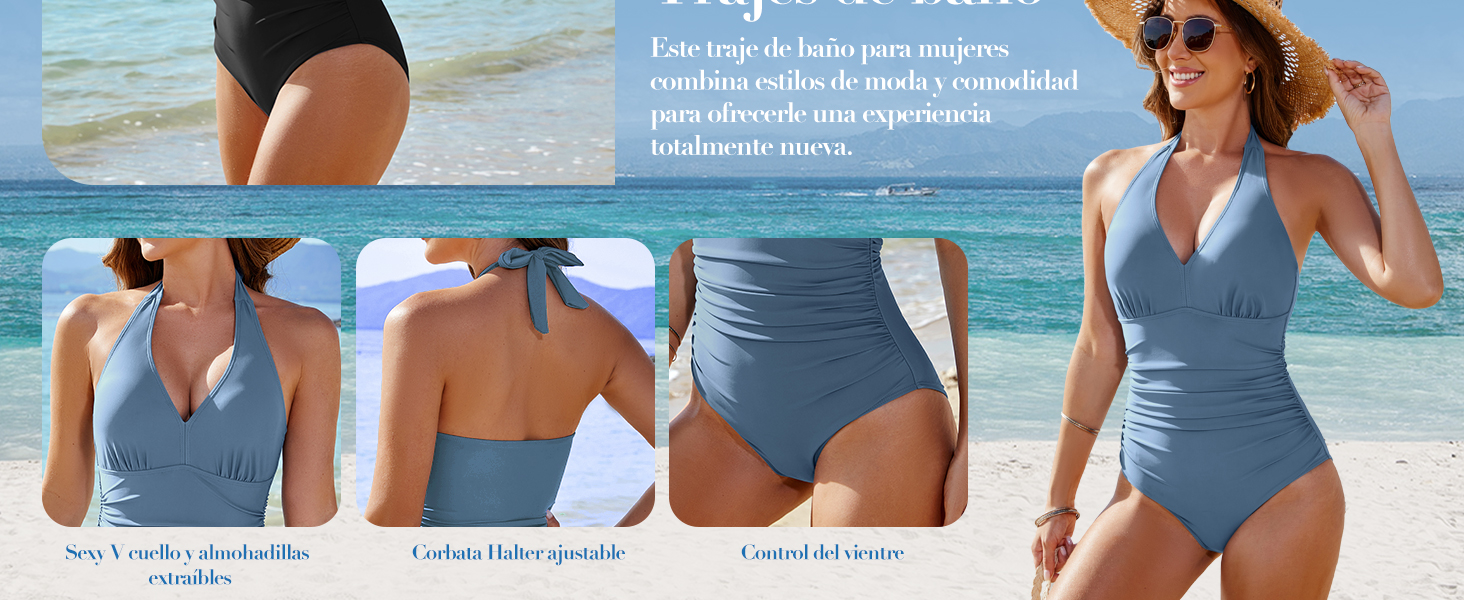 Bañadores Mujer Reductores Barriga Sexy Traje de Baño de Una Pieza Bañador Vientre Plano Bañadores