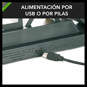 Alimentación por USB o por pilas