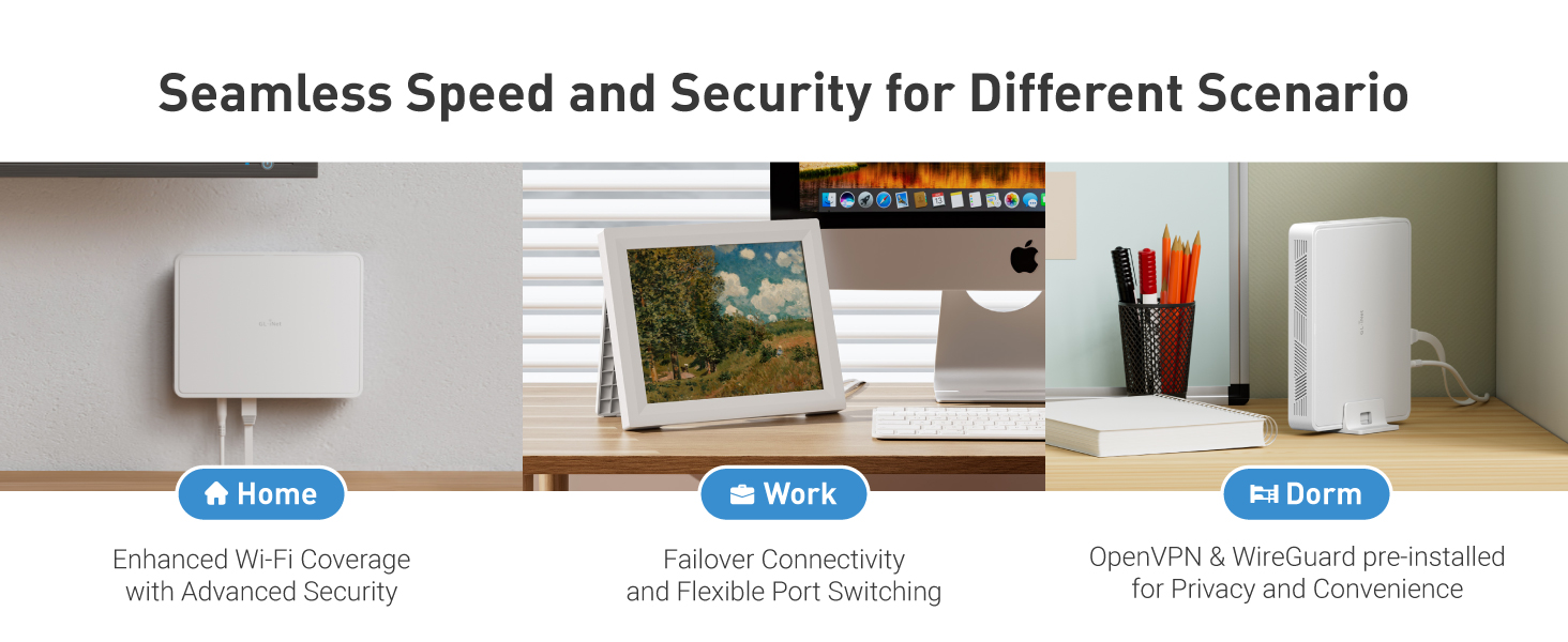 Interfaz de seguridad doméstica que muestra tres paneles con diferentes escenarios de monitoreo, incluidas las opciones de cobertura interior y protección perimetral.