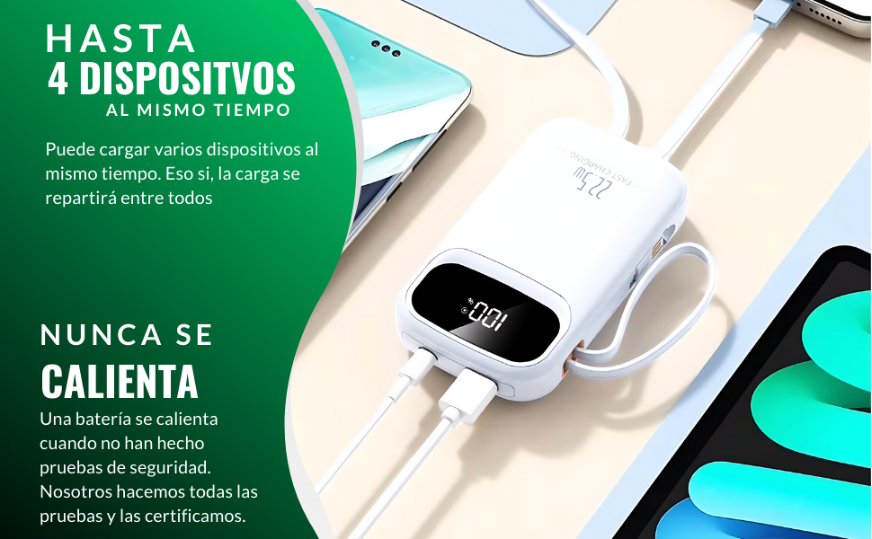 Bateria externa carga rapida con 20000 mah, power bank portatil con cargador usb c w iphone