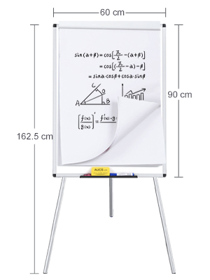 VIZ-PRO Pizarra blanca de caballete magnética, 90 x 60 cm