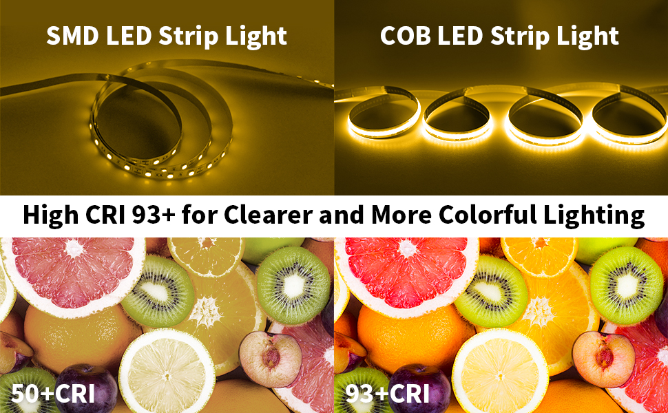 COB Tira LED 24V Amarillo Luces LED Habitacion 10 Metros Luz LED Strip Light Flexible Cocina
