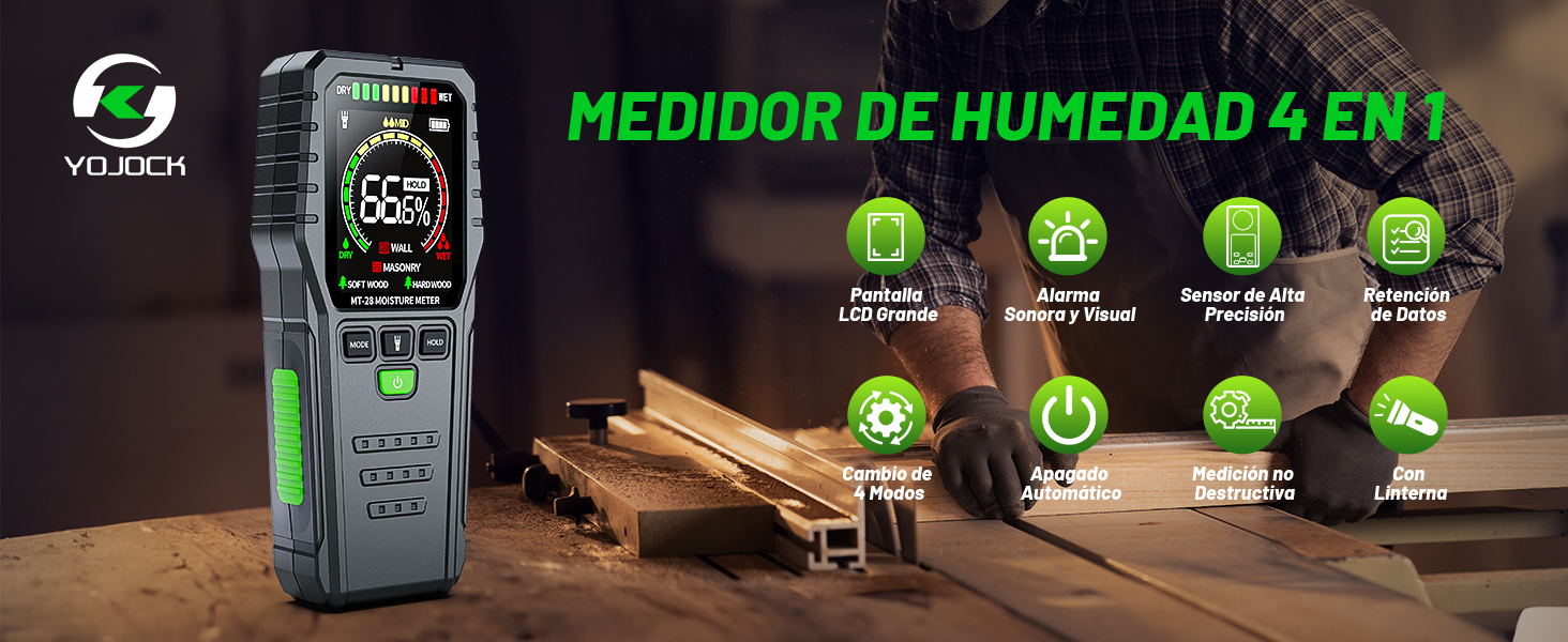 Medidor de Humedad no Destructivo para Pared, Madera y Material de Construcción