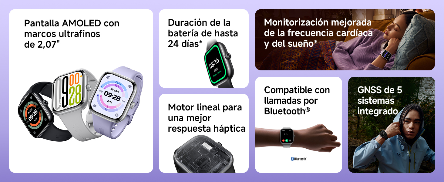 Listados de productos en español que muestran varios artículos relacionados con los juegos con precios y especificaciones, que se muestran en paneles separados en tonos morados.