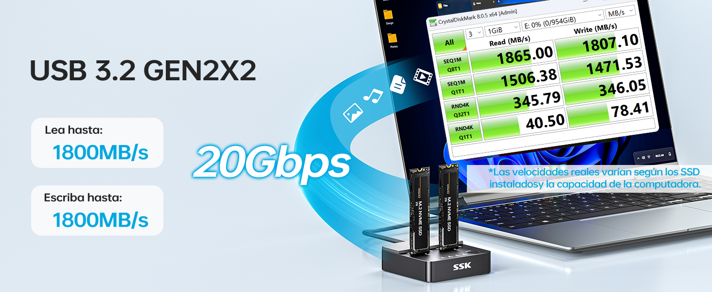 20 Gbps Caja SSD NVMe M.2 de Doble Bahía