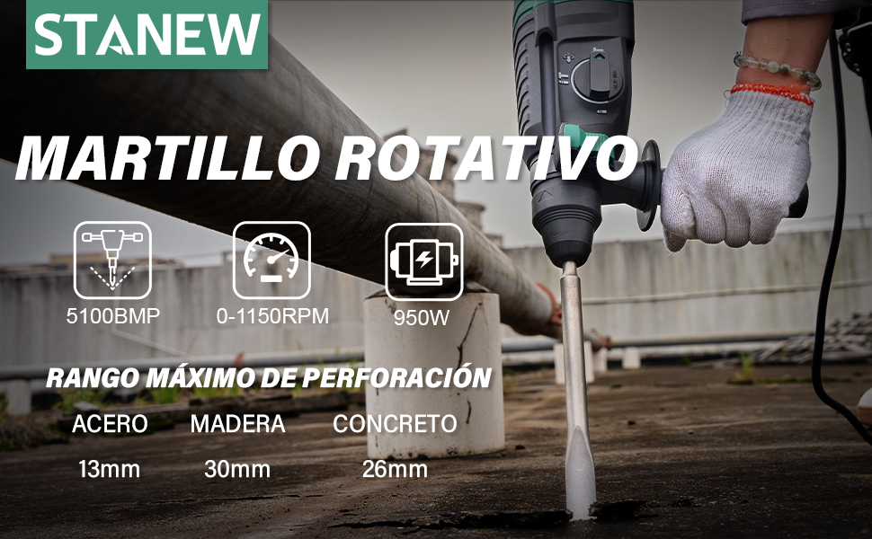 Taladro Percutor con cable SDS Plus 950W STANEW
