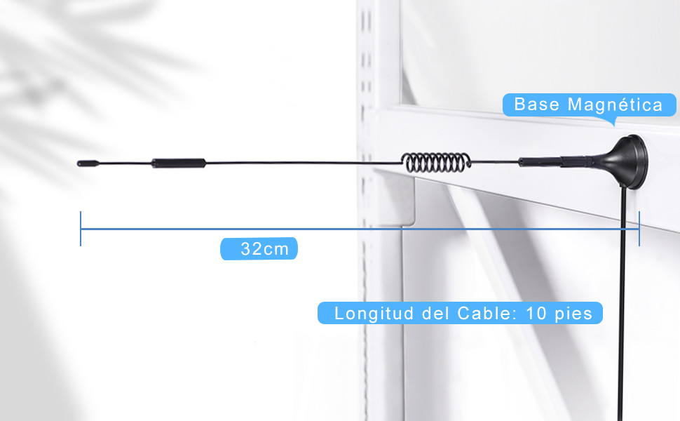 Longitud del cable: 10 pies; Base magnética