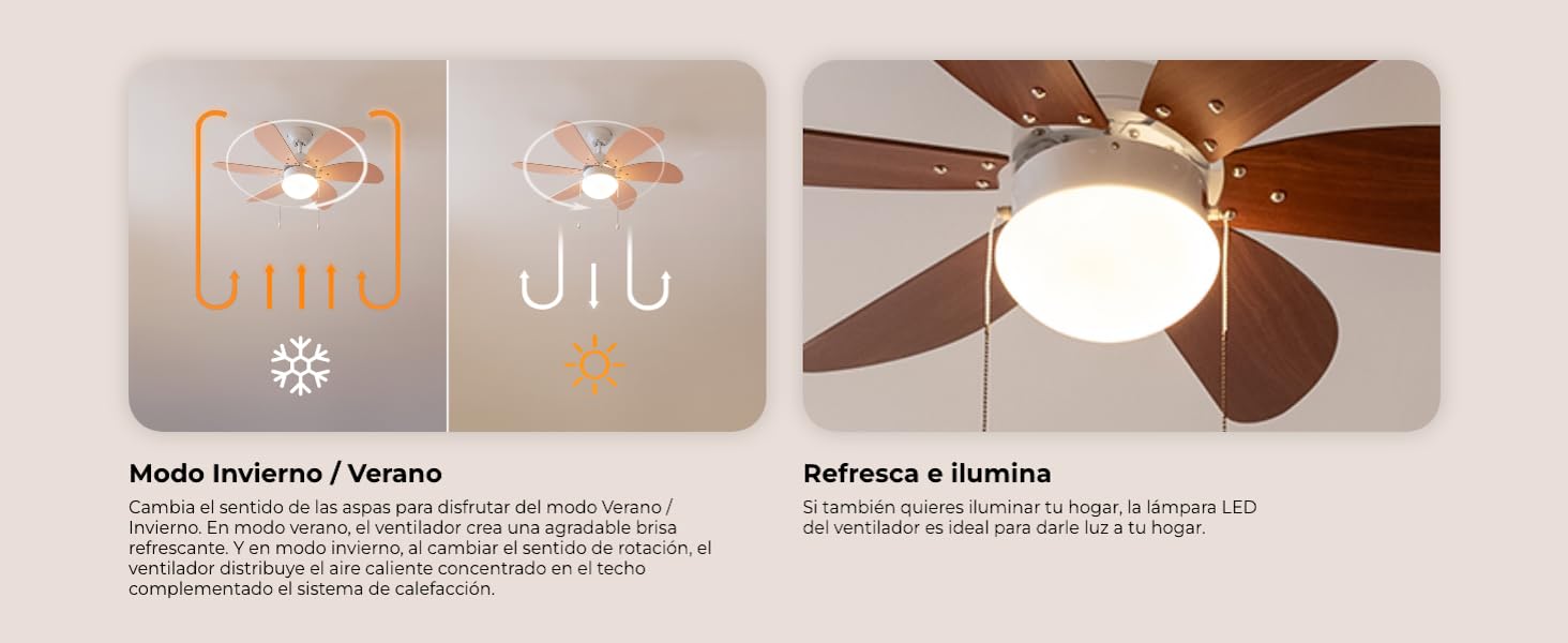 ventilador de techo con luz led ventiladores lampara aspas silencioso dormitorio Cecotec ceiling fan