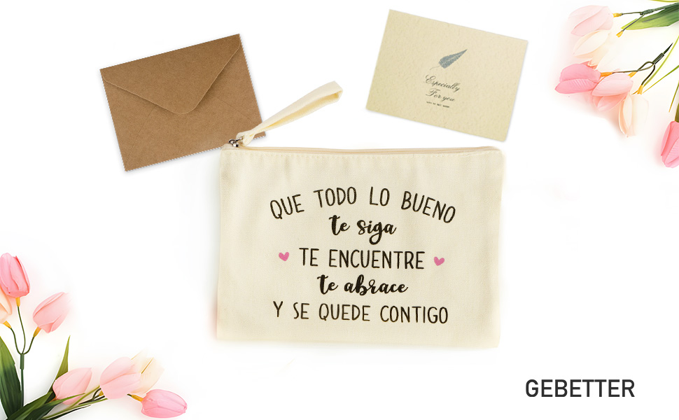 regalo neceser mujer bolso lona beige tarjeta sobre kraft motivacional cumpleaños navidad