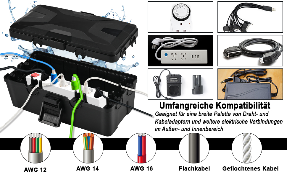 Caja de cables negra para proteger temporizador Outlet Plug
