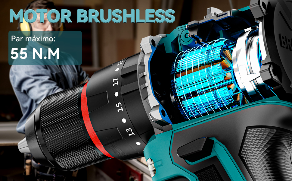 Brushless Taladro Percutor a Bateria 21V