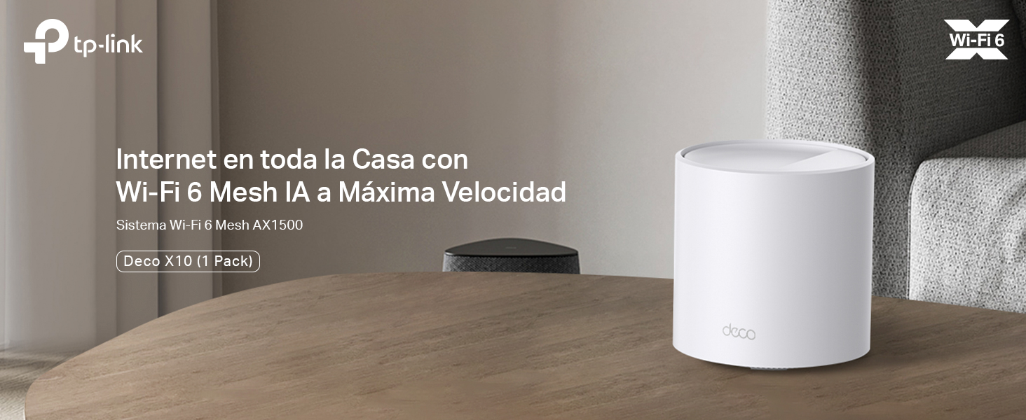Deco X10 (1 Pack) - Sistema Wi-Fi 6 Mesh AX1500, Cobertura hasta 190m2, Alta Velocidad sin Cortes
