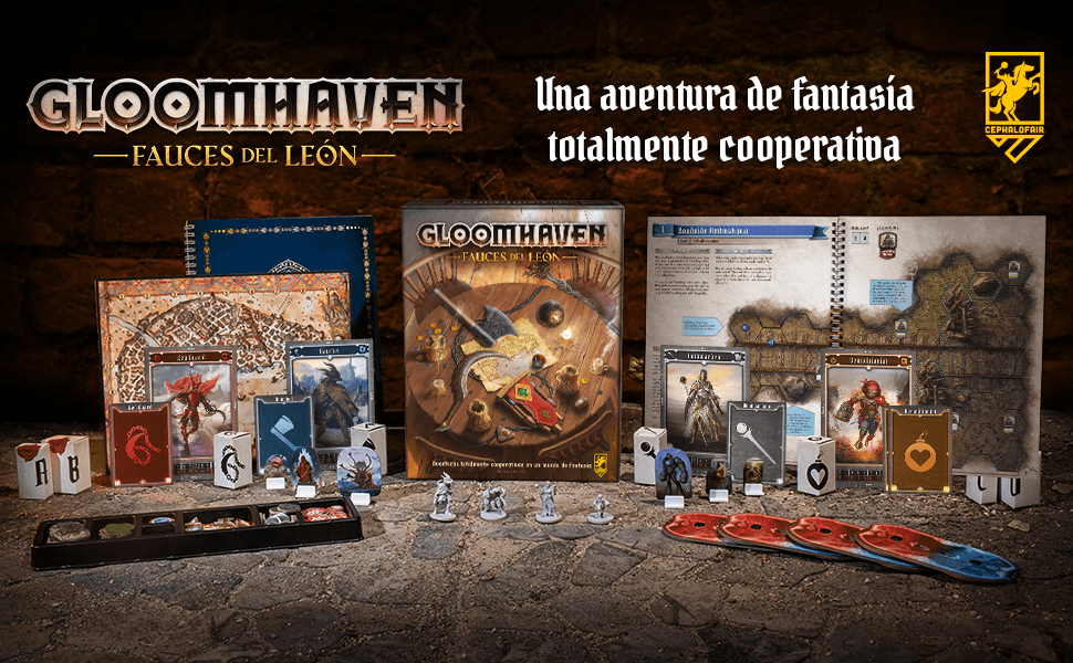 Gloomhaven, Cephalofair, Asmodee, juego de tablero, rol, aventura, juego de mesa, fauces, león