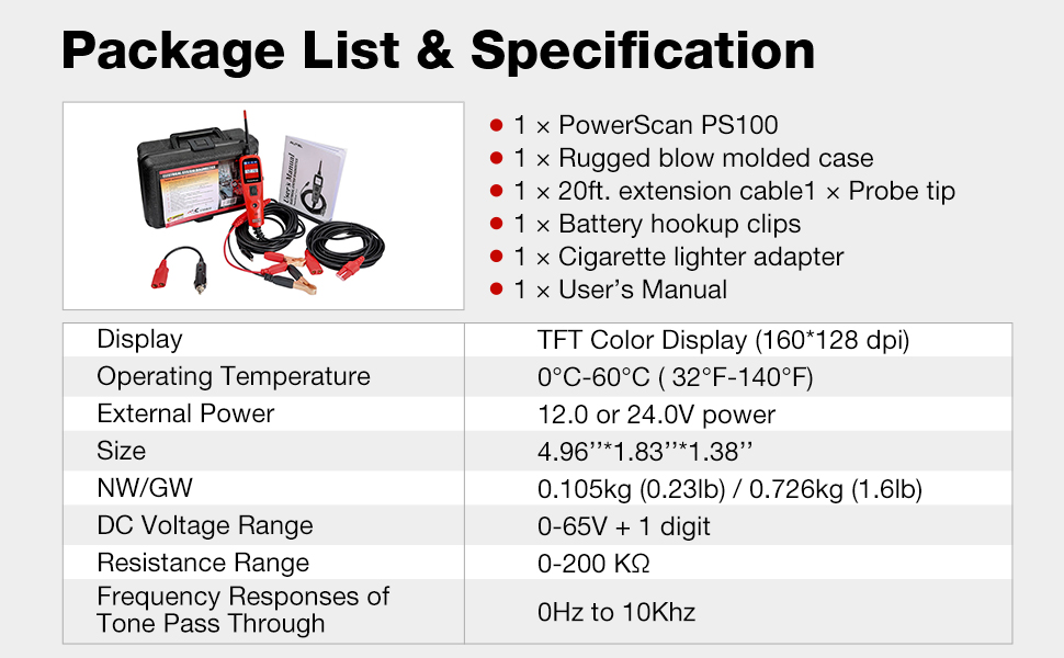 Autel PowerScan PS100 Kit Sonda Circuito, Herramienta Diagnóstico Sistema Eléctrico,Corriente CA/CC