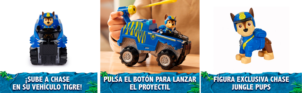 Vehículo Tigre y figura Chase Jungle Pups, Patrulla Canina, Paw Patrol