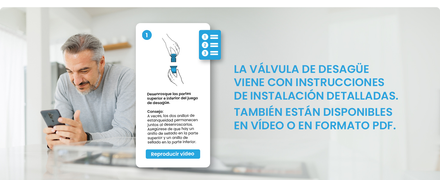 Instrucciones de instalación detalladas en PDF o vídeo