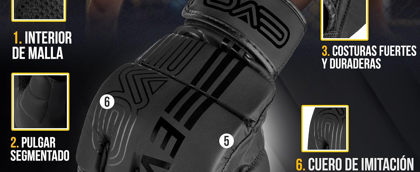 Guantes MMA Negros Mate Guantes de Artes Marciales Guarnición de Combate Hombres Muay Thai Cage