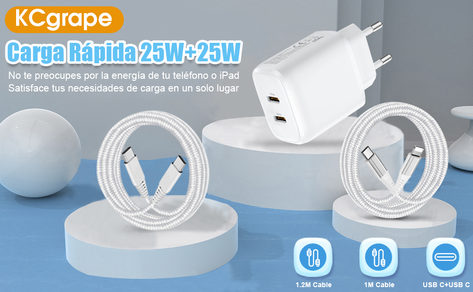 Doble 25W Cargador USB C y Cable
