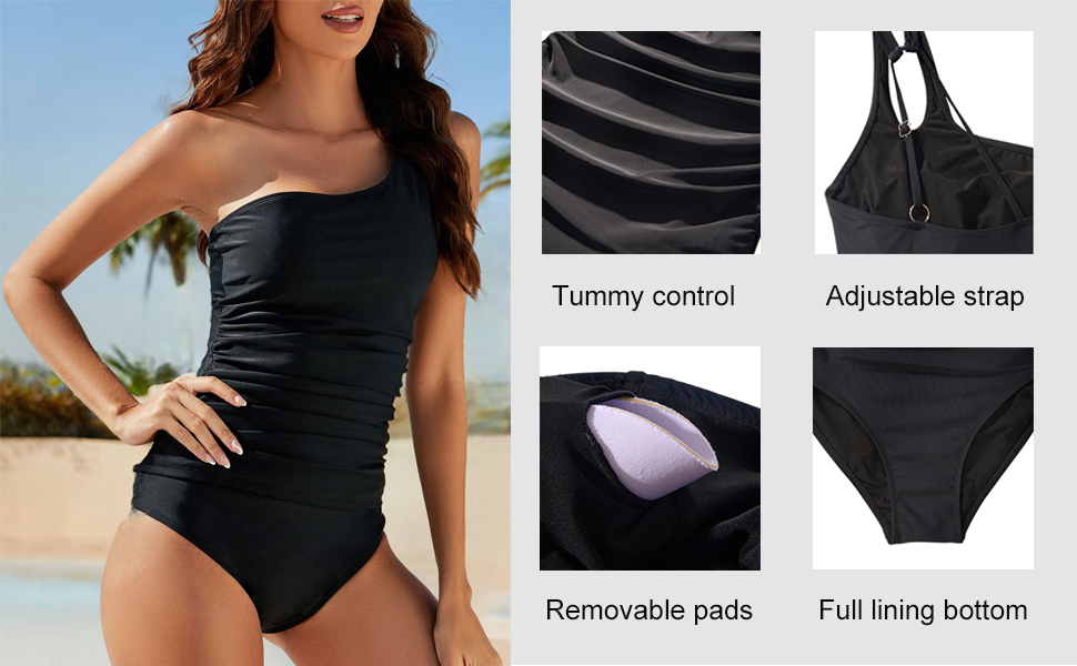USUN Trajes de Baño De Una Pieza para Mujer Alta Cuello en V Control de Barriga