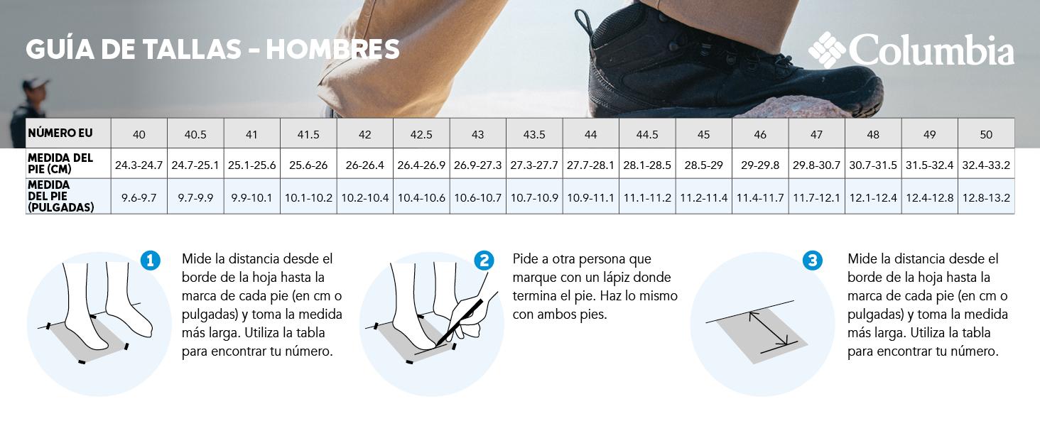 columbia; tabla de tallas