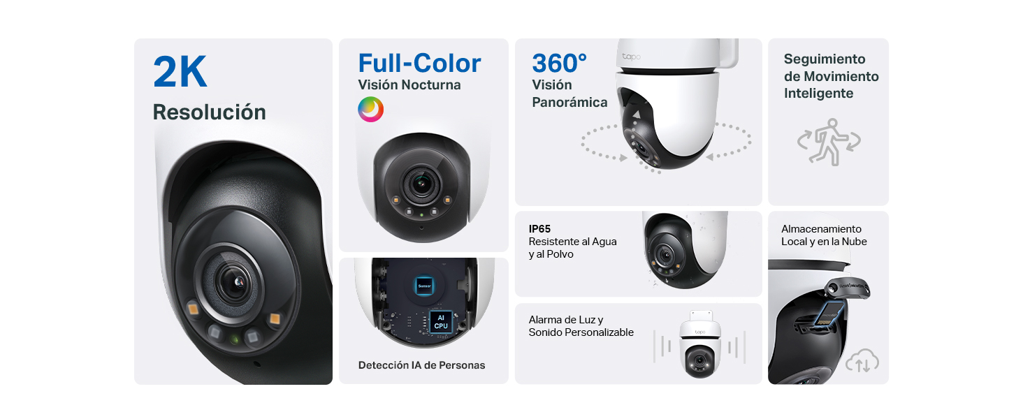 Tapo C510W Cámara Wi-Fi de Vigilancia Exterior con Movimiento Horizontal y Vertical 2K Full Color