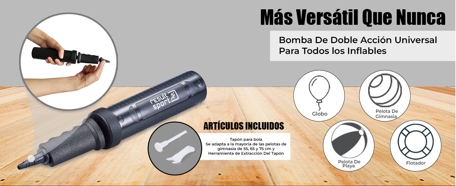 ResultSport - Bomba de mano de doble acción para pelotas de gimnasia y suizas