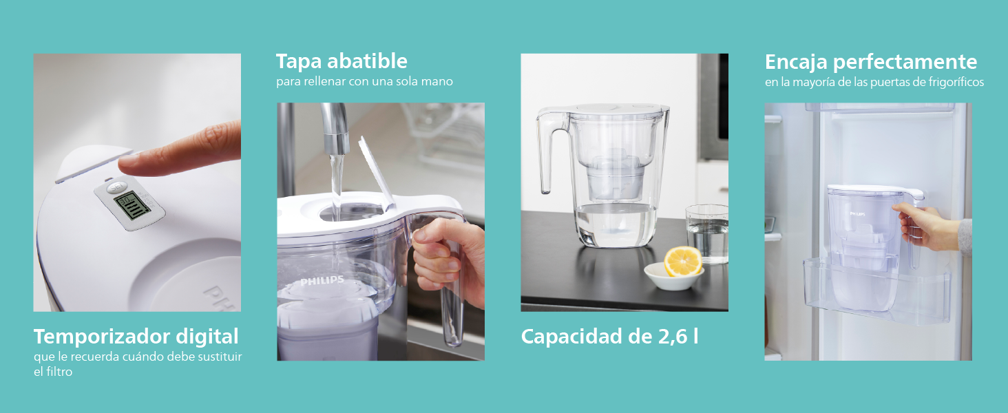 Capacidad 2,6 L, SE AJUSTA A LA PUERTA DEL FRÍGORIFICO, Tapa abatible, Temporizador digital