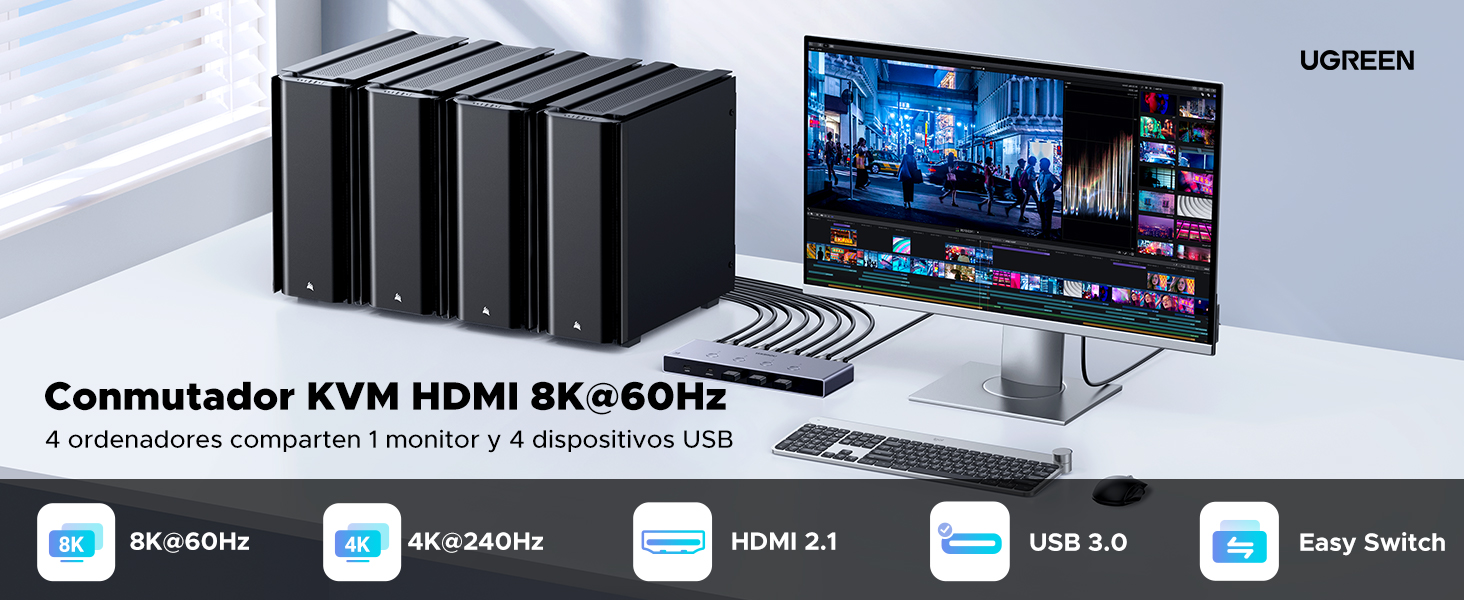 HDMI 2.1 KVM Switch 4 In 1 out
