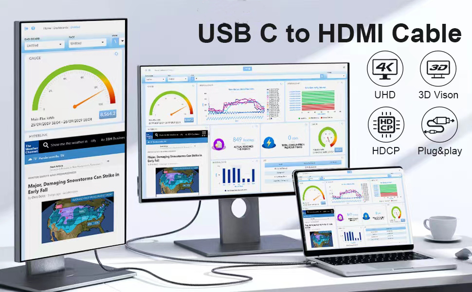 Cable USB C a HDMI 1 m [4K @ 30Hz], trenzado USB tipo C a HDMI cable