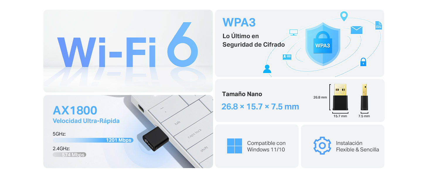 Archer TX20U Nano - Adaptador USB inalámbrico Wi-Fi 6 AX1800