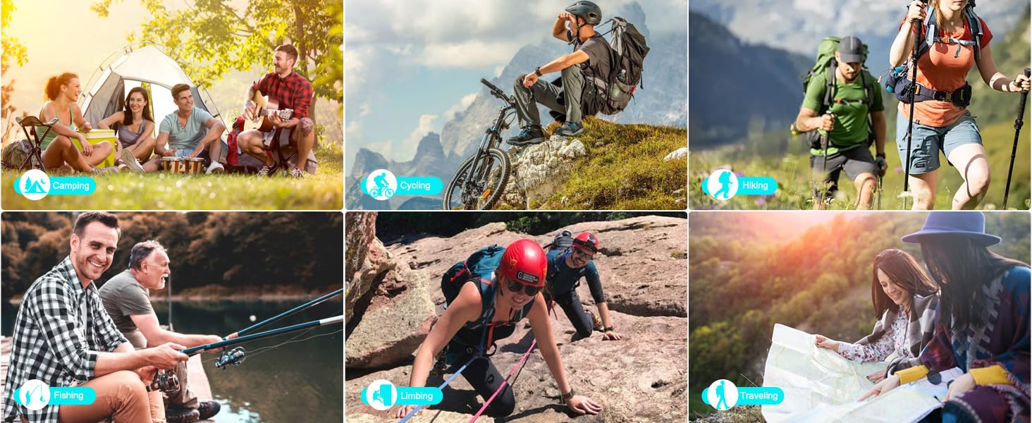 Collage de fotos de acción al aire libre que muestran a personas montando patinetas eléctricas en varios entornos, como montañas, carreteras y senderos.