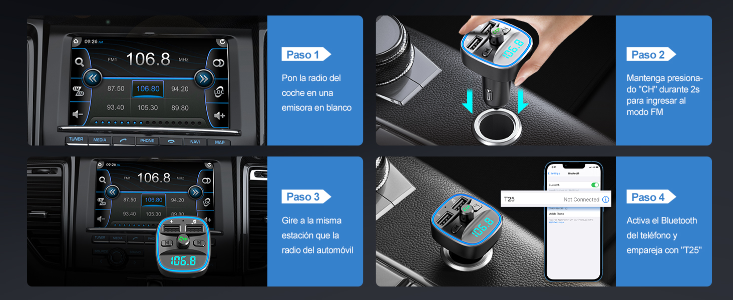 Transmisor FM Bluetooth Coche 08