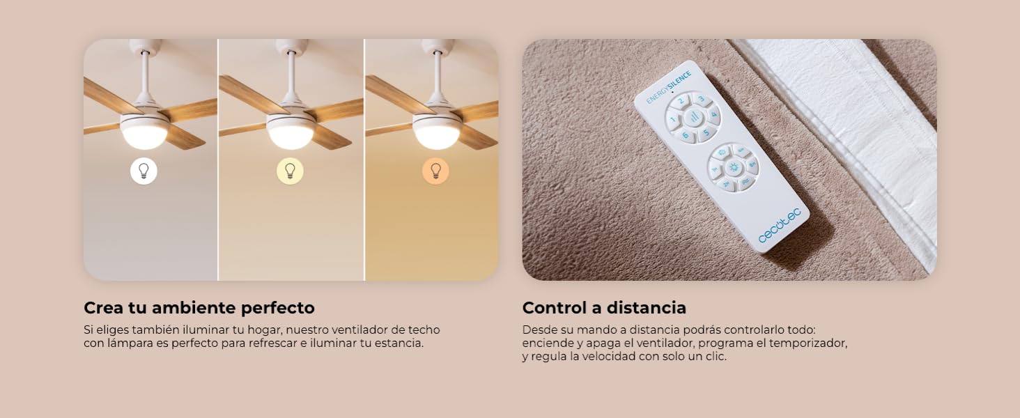 ventiladores de techo con luz; ventilador de techo silencioso; ventilador de techo con luz cecotec