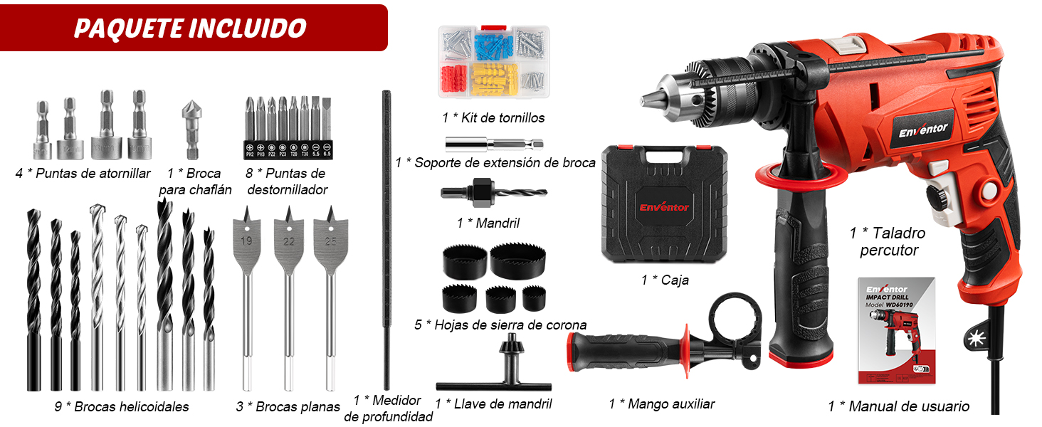 ENVENTOR Taladro Percutor con Cable 900W