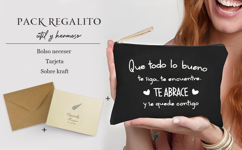 regalito bolsa aseo tarjeta sobre kraft mujer amiga original motivadora práctico maquillaje