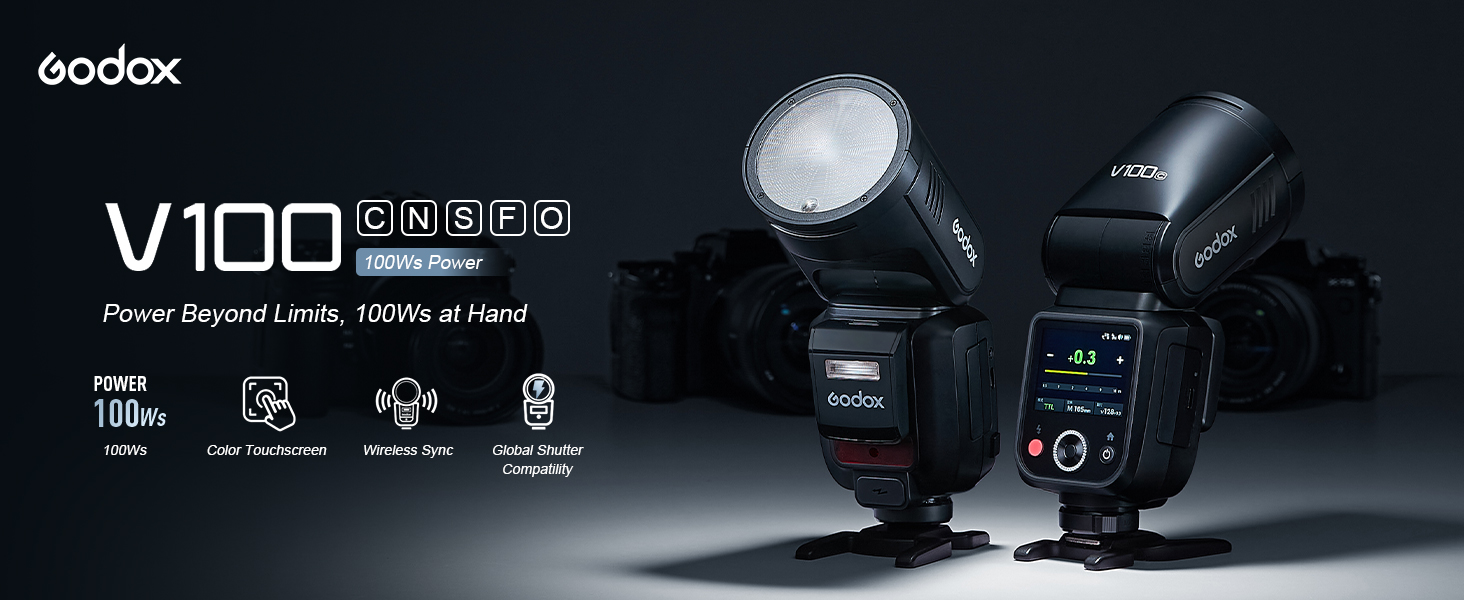 Godox V100-S Flash TTL Kamera Speedlite,100Ws Cabeza Redonda Kamera Blitz