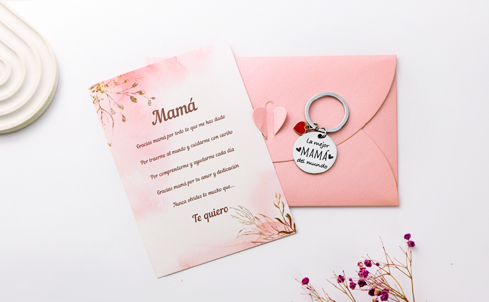 Regalo Día Madre Llavero Mamá Corazón Tarjeta Mama Te Quiero Sobre Rosa