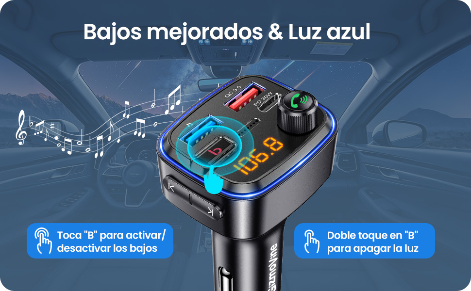 Gizmovine Transmisor FM Bluetooth Coche con Refuerzo de Graves