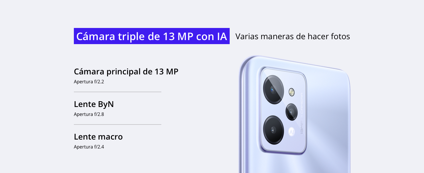 Cámara triple de 13 MP con IA