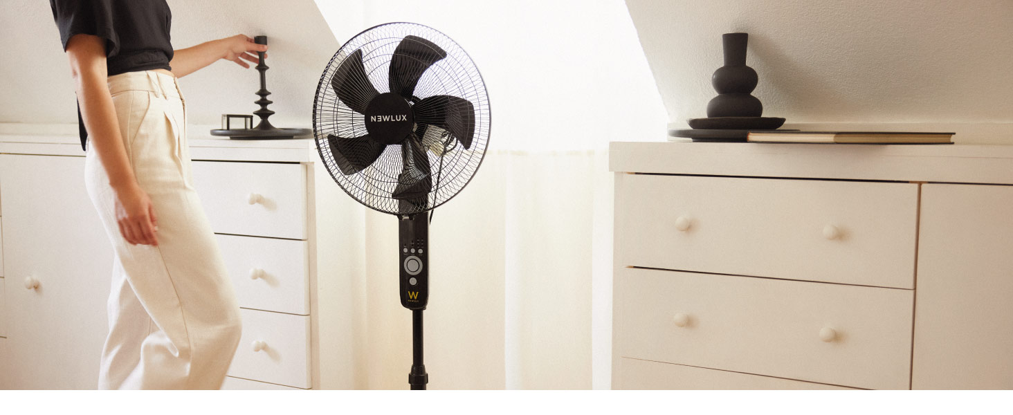 Ventilador de Pie con Mando a Distancia 5 Aspas, 3 Vel. y 3 Modos. Oscilante con Altura Regulable