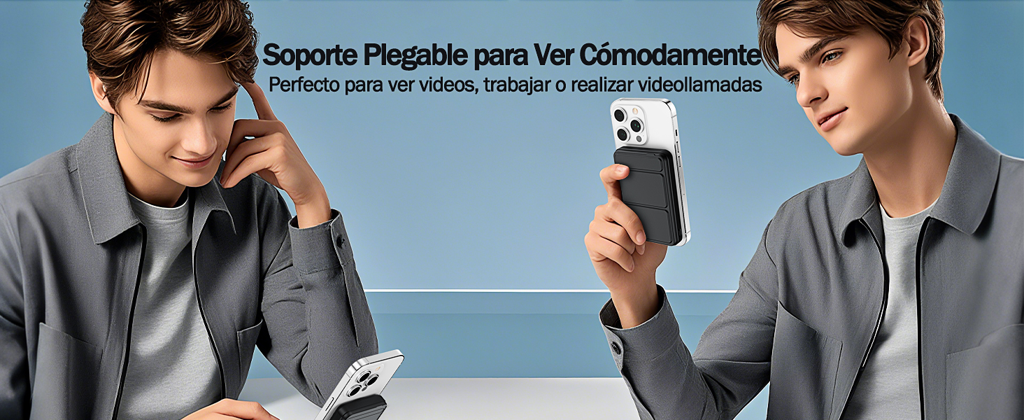 Persona vestida de negocios con un dispositivo móvil, que se muestra en una oficina profesional desde múltiples ángulos.