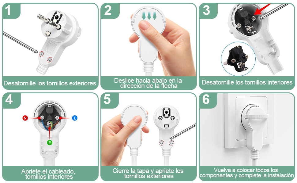 Clavija Europeo Schuko Enchufe Plano Pared, Enchufe con Contacto a Tierra con Man-go Plegable