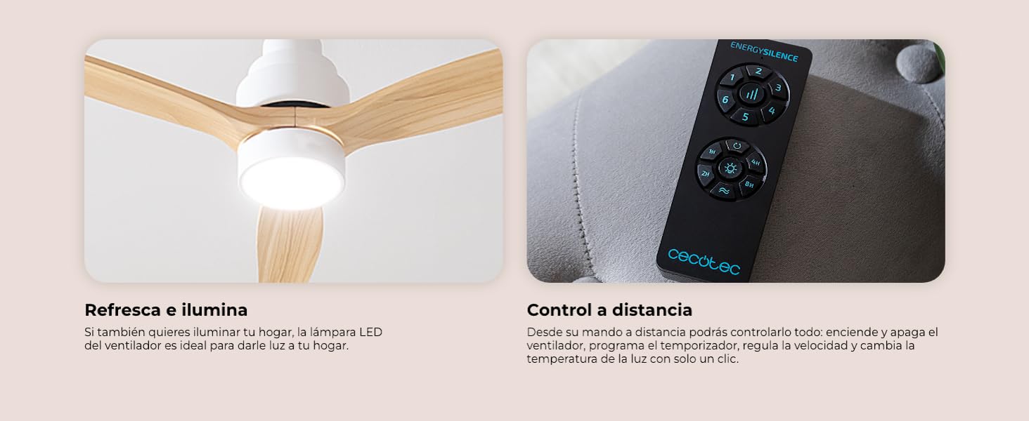 ventilador de techo con luz led ventiladores lampara aspas silencioso dormitorio Cecotec ceiling fan