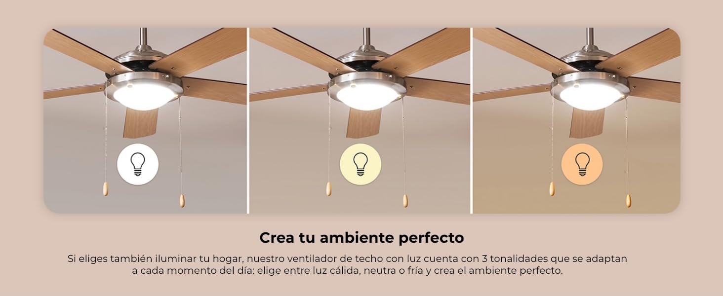 ventilador de techo con luz led ventiladores lampara aspas silencioso dormitorio Cecotec ceiling fan