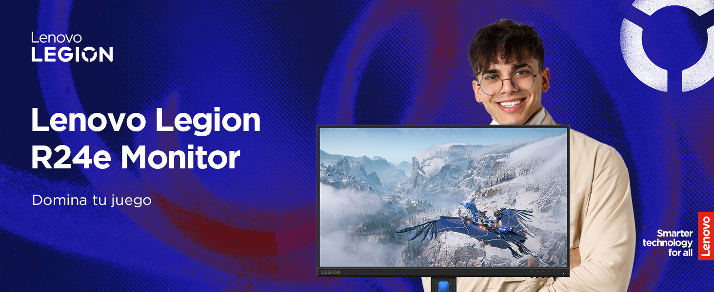 Lenovo Legion R24e Imagen frontal monitor y usuario